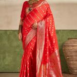 Scintilla Red Pure Zari Weaving Banarasi Silk Saree With Sophisticated Blouse Piece