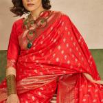 Scintilla Red Pure Zari Weaving Banarasi Silk Saree With Sophisticated Blouse Piece