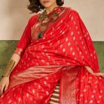 Scintilla Red Pure Zari Weaving Banarasi Silk Saree With Sophisticated Blouse Piece