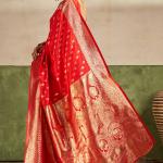 Scintilla Red Pure Zari Weaving Banarasi Silk Saree With Sophisticated Blouse Piece