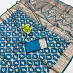 Proficient Rama Pure Zari Weaving Banarasi Silk Saree With Lissome Blouse Piece