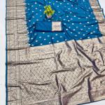 Susurrous Blue Pure Zari Weaving Banarasi Silk Saree With Fugacious Blouse Piece