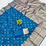 Susurrous Blue Pure Zari Weaving Banarasi Silk Saree With Fugacious Blouse Piece