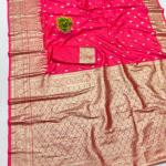 Resonant Dark Pink Pure Zari Weaving Banarasi Silk Saree With Eclat Blouse Piece