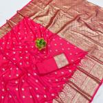 Resonant Dark Pink Pure Zari Weaving Banarasi Silk Saree With Eclat Blouse Piece