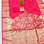 Tantalizing Dark Pink Pure Zari Weaving Banarasi Silk Saree With Gleaming Blouse Piece