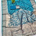 Pretty Firozi Pure Zari Weaving Banarasi Silk Saree With Exquisite Blouse Piece