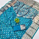Pretty Firozi Pure Zari Weaving Banarasi Silk Saree With Exquisite Blouse Piece