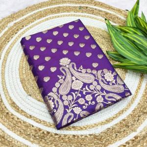 Desultory Purple Pure Zari Weaving Banarasi Silk Saree With Devastating Blouse Piece