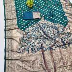 Fantabulous Rama Pure Zari Weaving Banarasi Silk Saree With Nectarous Blouse Piece
