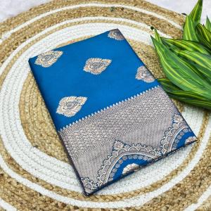 Enamoring Blue Pure Zari Weaving Banarasi Silk Saree With Lagniappe Blouse Piece