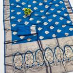 Enamoring Blue Pure Zari Weaving Banarasi Silk Saree With Lagniappe Blouse Piece