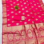Zephyr Dark Pink Pure Zari Weaving Banarasi Silk Saree With Divine Blouse Piece