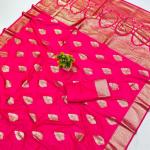 Zephyr Dark Pink Pure Zari Weaving Banarasi Silk Saree With Divine Blouse Piece