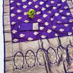 Whimsical Purple Pure Zari Weaving Banarasi Silk Saree With Improbable Blouse Piece
