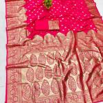 Effulgent Dark Pink Pure Zari Weaving Banarasi Silk Saree With Jazzy Blouse Piece
