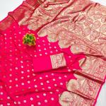 Effulgent Dark Pink Pure Zari Weaving Banarasi Silk Saree With Jazzy Blouse Piece