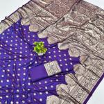 Sumptuous Purple Pure Zari Weaving Banarasi Silk Saree With Staggering Blouse Piece