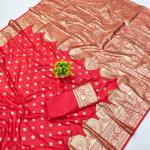 Flamboyant Red Pure Zari Weaving Banarasi Silk Saree With Angelic Blouse Piece