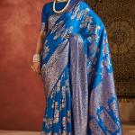 Ethereal Blue Pure Zari Weaving Banarasi Silk Saree With Lassitude Blouse Piece