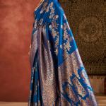Ethereal Blue Pure Zari Weaving Banarasi Silk Saree With Lassitude Blouse Piece