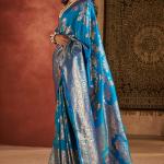 Woebegone Firozi Pure Zari Weaving Banarasi Silk Saree With Seraphic Blouse Piece