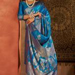 Woebegone Firozi Pure Zari Weaving Banarasi Silk Saree With Seraphic Blouse Piece