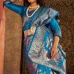 Woebegone Firozi Pure Zari Weaving Banarasi Silk Saree With Seraphic Blouse Piece