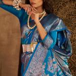 Woebegone Firozi Pure Zari Weaving Banarasi Silk Saree With Seraphic Blouse Piece