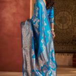 Woebegone Firozi Pure Zari Weaving Banarasi Silk Saree With Seraphic Blouse Piece
