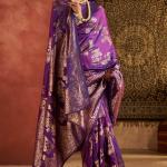 Snazzy Purple Pure Zari Weaving Banarasi Silk Saree With Eloquence Blouse Piece