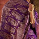 Snazzy Purple Pure Zari Weaving Banarasi Silk Saree With Eloquence Blouse Piece