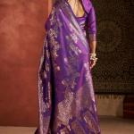 Snazzy Purple Pure Zari Weaving Banarasi Silk Saree With Eloquence Blouse Piece