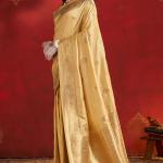 Glowing Beige Pure Zari Weaving Banarasi Silk Saree With Divine Blouse Piece