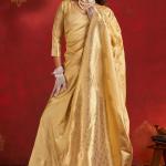Glowing Beige Pure Zari Weaving Banarasi Silk Saree With Divine Blouse Piece