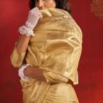 Glowing Beige Pure Zari Weaving Banarasi Silk Saree With Divine Blouse Piece