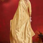 Glowing Beige Pure Zari Weaving Banarasi Silk Saree With Divine Blouse Piece