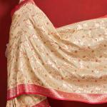 Stunning Beige Pure Zari Weaving Banarasi Silk Saree With Majesty Blouse Piece