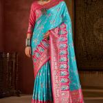 Scrumptious Turquoise Pure Zari Weaving Banarasi Silk Saree With Elegant Blouse Piece