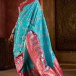 Scrumptious Turquoise Pure Zari Weaving Banarasi Silk Saree With Elegant Blouse Piece