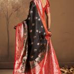 Prominent Black Pure Zari Weaving Banarasi Silk Saree With Ideal Blouse Piece