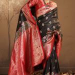 Prominent Black Pure Zari Weaving Banarasi Silk Saree With Ideal Blouse Piece