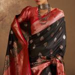 Prominent Black Pure Zari Weaving Banarasi Silk Saree With Ideal Blouse Piece