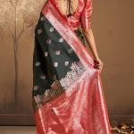 Engrossing Dark Green Pure Zari Weaving Banarasi Silk Saree With Comely Blouse Piece