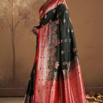 Engrossing Dark Green Pure Zari Weaving Banarasi Silk Saree With Comely Blouse Piece