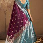 Fancifull Purple Pure Zari Weaving Banarasi Silk Saree With Efflorescence Blouse Piece