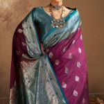 Fancifull Purple Pure Zari Weaving Banarasi Silk Saree With Efflorescence Blouse Piece