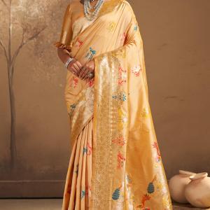 Majestic Beige Pure Zari Weaving Banarasi Silk Saree With Mellifluous Blouse Piece