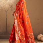 Unequalled Orange Pure Zari Weaving Banarasi Silk Saree With Sonorous Blouse Piece