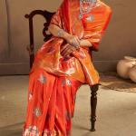Unequalled Orange Pure Zari Weaving Banarasi Silk Saree With Sonorous Blouse Piece